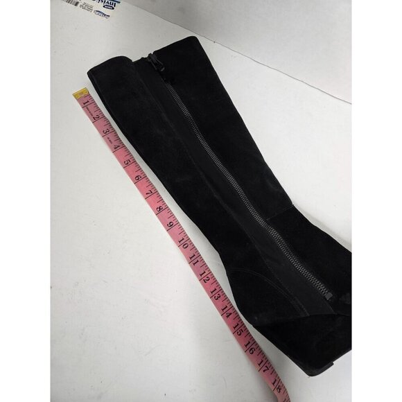 Via Spiga Black Suede Knee High Wedge Riding Boots - Picture 11 of 16